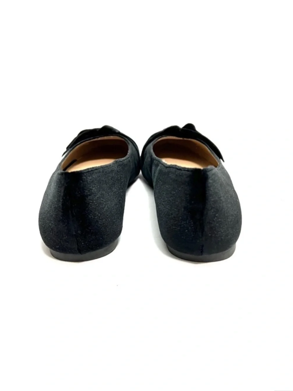 Vintage Y2K deadstock black velvet asymmetrical bow slip on ballet flats